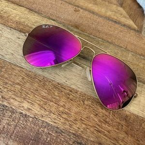 Ray Ban Aviator Polarized Sunglasses - Pink Flash Lenses
